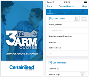 Drywall contractors can generate accurate quotes and material lists on the fly thanks to the Third Arm Quotes app offered by CertainTeed Gypsum.