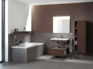 Duravit is highlighting a bi-color option for the more daring designer who wants to use two different finishes in one piece.