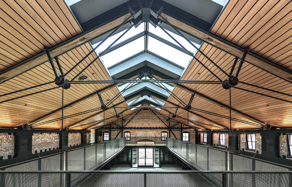 The 60-foot-long skylight that was cut into the building brightens the space for any use.