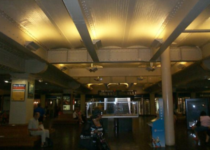 The station's concourse, which actually is below the tracks, was dark and dingy before renovation. Photo: The station's red brick, mortar and terracotta were showing signs of chalking before the restoration. Photo: Don Pearse Photographers, courtesy of Bernardon Haber Holloway Architects PC