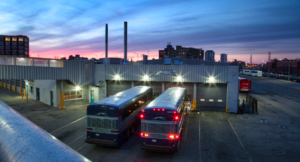 Greyhound Lines Inc. terminal in Chicago after an exterior lighting retrofit. 