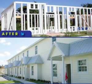 This five-unit condominium in Riviera Beach, Fla., was framed with Composite Building Structures’ materials and meets requirements for a hurricane zone.