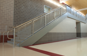 Lewisville High School's stairways and balconies now feature Banker Wire stainless-steel mesh. 