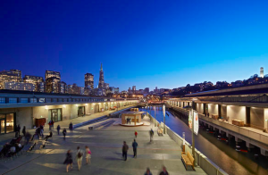 An open plaza between piers 15 and 17 allows the general public to walk all the way to the bay and around the museum. Two dozen outdoor exhibits and art installations are available, many of which are free of charge. Photo: Bruce Damonte