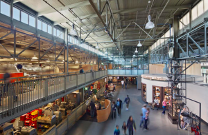 The architects maintained the design aesthetic of the Exploratorium’s previous location; the space feels like a big industrial shed. 