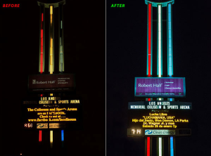 Fluorescent T12 light tubes (left) were replaced with longer-lasting, energy-efficient LED T8 lights (right).