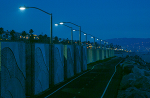 cobrahead-style LED street lights line the perimeter of NRG Power Station in El Segundo, Calif.