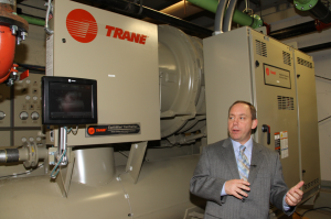 Charlie Holt, account manager for Trane Great Northern Plains, describes a new Trane Centrifugal chiller at McGladrey Plaza which includes a 10-year service agreement to avoid unforeseen repairs and help with maintenance budgeting.