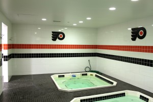 Avalon Carpet Tile & Flooring recently retiled the Philadelphia Flyers’ locker rooms, showers and coaches’ bathrooms at the Virtua Flyers Skate Zone in Voorhees, N.J.