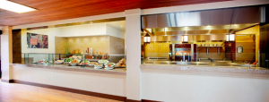 The new commercial kitchen, which was built during the rehabilitation project, allows for better service to guests and provides an improved connection between the dining room and the kitchen.