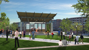 The artist rendering of Bailey Park at East End stage demonstrates how the area will provide the perfect setting for musical, dance and theatrical performances.    Rendering: Stitch design + development
