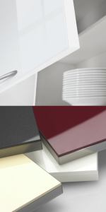 REHAU's RAUVISIO high-gloss laminate and glass-design surfaces are available in cut-to-size components.