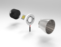 The LUMAWISE Z50 28x28 LED holder from TE Connectivity enables the electrical, thermal, mechanical and optical connectivity of chip-on-board (COB) LEDs in a fixture with a solderless connection.