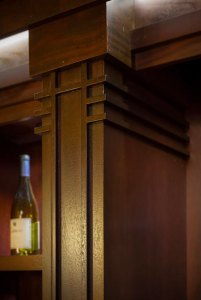 The 1910 Lounge, which is located in the building’s basement, contains details the design team pulled from other areas of the building, as seen on the back bar. PHOTO: Aaron Thomas