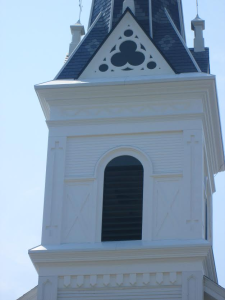 The bell tower’s height made access troublesome for carpenters replacing weather-beaten wood with weather-resistant PVC. The newly installed components will retain their crisp detail and clean white surfaces, with minimal maintenance, for decades to come.