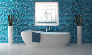 The Aurora Bath-Lite Series window allows streams of light to filter into a room.