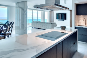 Carrara marble is often touted for its quality, color and lavish feel. These characteristics made the material a top choice for one Miami Beach, Fla., family, who wanted to capture the ancient Roman essence when renovating their dated condominium in the luxurious Capobella building.