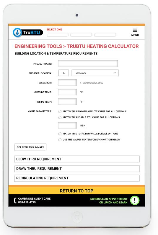 Cambridge Engineering, a manufacturer of high temperature heating and ventilation (HTHV) direct-fired gas products for commercial spaces, launched its TruBTU app.