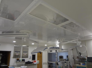 The IN-DAPT Ceiling System is a modular, medical construction grid system that allows for the easy installation and repositioning of the ever-increasing technologies and services that are installed in, routed through or hang from the ceiling. 