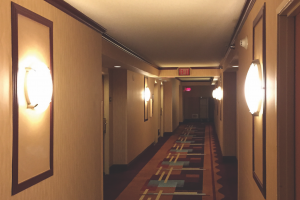 BEFORE: The resort's hallways were dark with the previous incandescent lighting. 