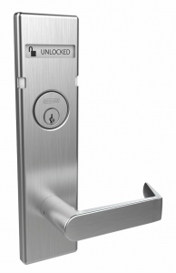 This classroom security lock features an indicator, noting the hardware is unlocked.