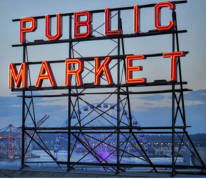 Hundreds of small businesses and social services are the core of Pike Place Market, a 9-acre Seattle historic district. 