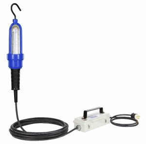 This handheld lamp is an explosion proof LED fixture designed for hazardous locations.
